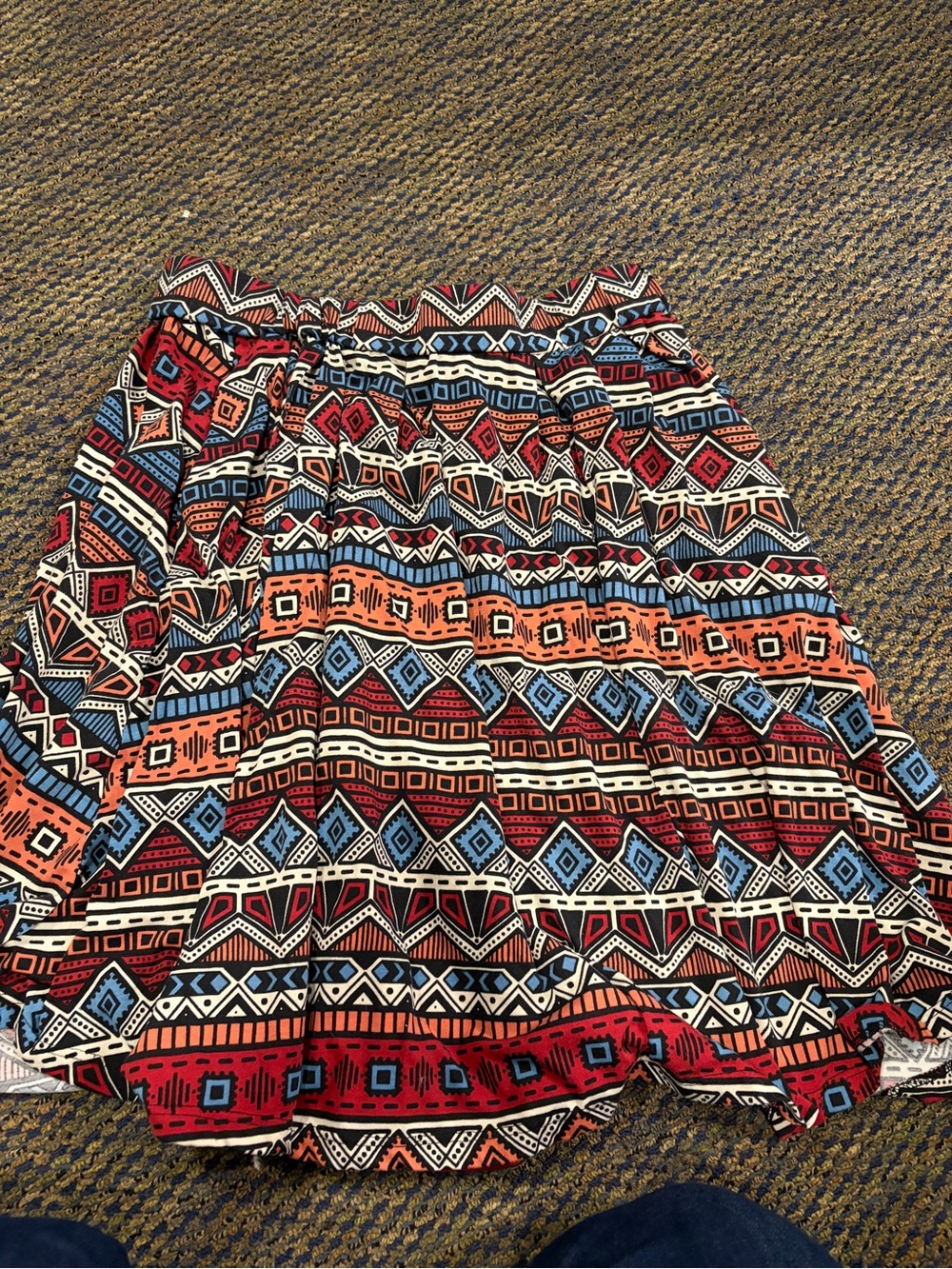 LuLaRoe Circle Skirt in Red, Blue, Orange Geometric Print